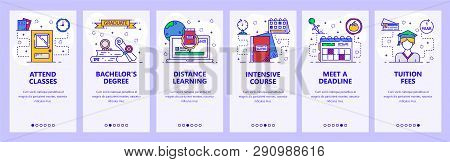 Mobile App Onboarding Screens. School And College Education, Distance Online Learning, Intensive Cou