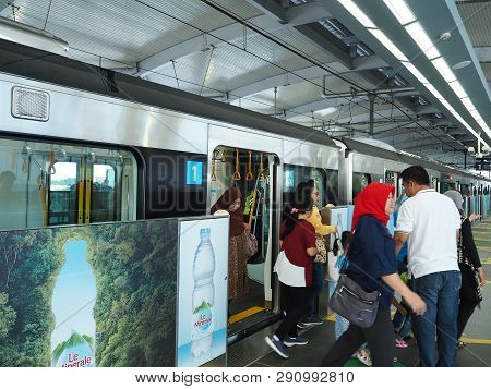 Jakarta, Indonesia - March 23, 2019: Passengers Get Off The Train At Lebak Bulus Mrt Station.