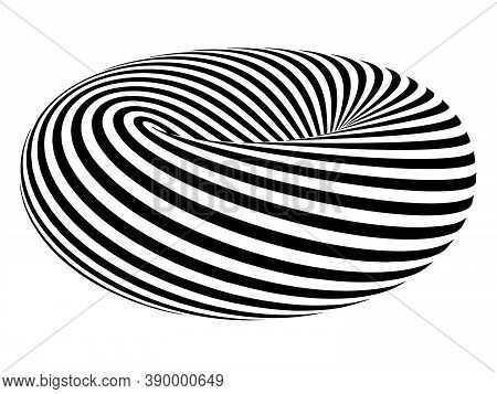 Torus. Black And White Stripes Projection On Torus. Vector 3d Illustration.