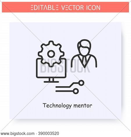 Technology Mentor Line Icon. Mentoring Software. Computer Engineer. Computer-aided Mentoring. Guidan