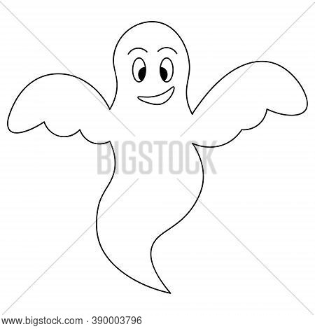Ghost. Sketch. Spirit. Grinning Facial Expression. Vector Illustration. Coloring Book For Children. 