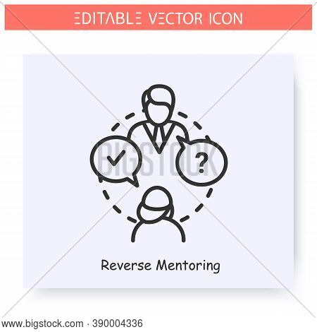 Reverse Mentoring Line Icon.mentee Gives Advice To A Mentor.job Interview.pupil Answered The Teacher