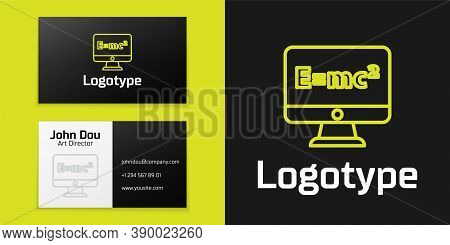 Logotype Line Math System Of Equation Solution On Computer Monitor Icon Isolated On Black Background