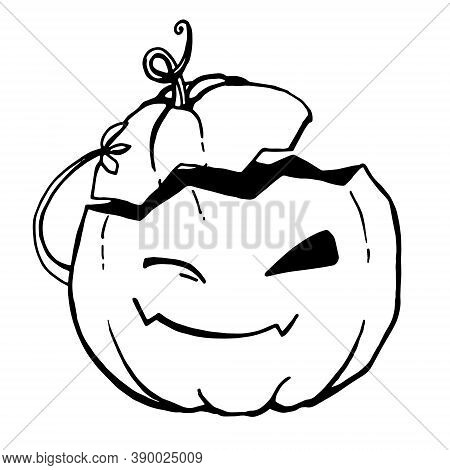 Lineart Coloring Vector Pumpkin Winks And Takes Off Its Hat As A Greeting. Illustration Isolated On 