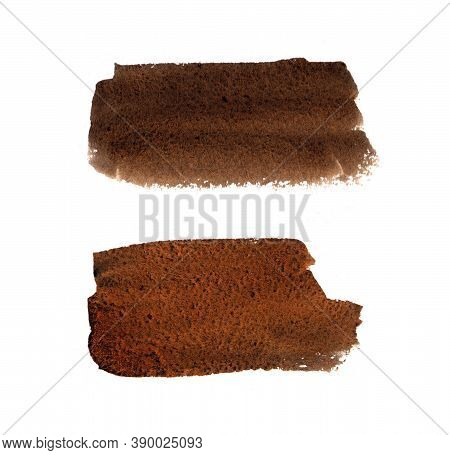 Coffee Chocolate Brown With Orange Set Of Two Texture Strokes On A White Background.