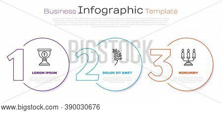Set Line Christian Chalice, Willow Leaf And Candelabrum With Candlesticks. Business Infographic Temp