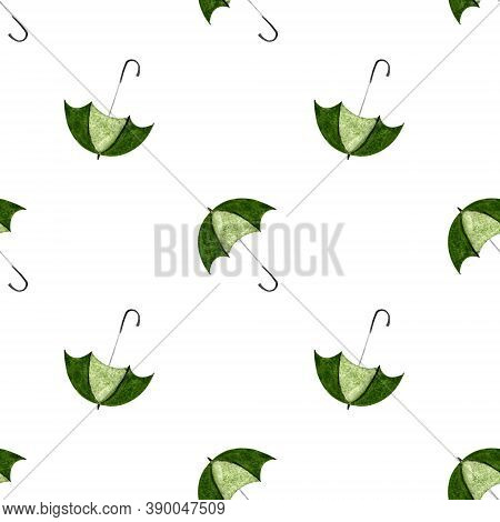 Seamless Pattern With Umbellas On White Background. Watercolor Illustration