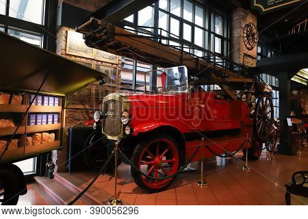 Istanbul, Turkey - September 20, 2020: Magirus 10 Firetruck Display In Rahmi M. Koc Industrial Museu