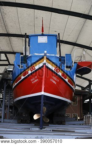Istanbul, Turkey - September 20, 2020: Tekel 15 Cargo Ship In Rahmi M. Koc Industrial Museum. Koc Mu