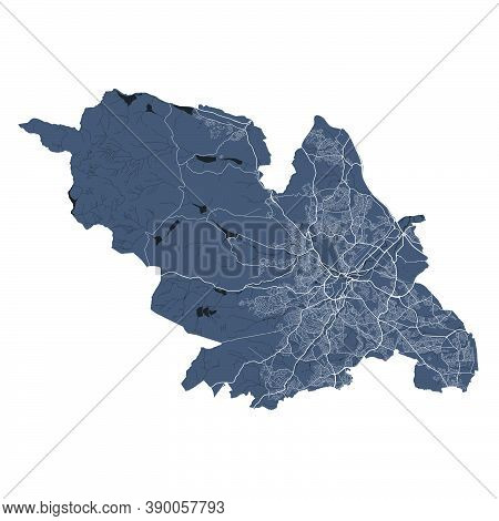 Sheffield Map. Detailed Vector Map Of Sheffield City Administrative Area. Cityscape Poster Metropoli