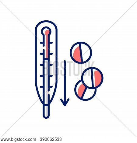 Fever Reducer Pills Rgb Color Icon. Drugs For Flu Treatment. Remedy For High Temperature. Termometer