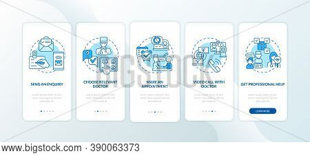 Telemedical Consultation Steps Onboarding Mobile App Page Screen With Concepts. Future Doctor Work W