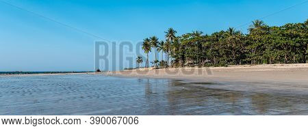 An Empty Tropical Beach With Palm Trees And Palm Trees, Relaxation, Peace And Quiet, North Of Chaung