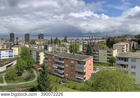 Rorschach, Switzerland - April 28, 2019: Panoramic View Of The Swiss Town Of Rorschach On The South 