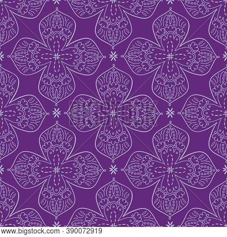 Stylized Lacy Contoured Floral Four Pointed Shape Motif Nature Inspired Bloom With Geometric Executi