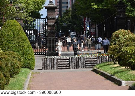 Sapporo Japan September 20 2020 The Old Sapporo Government Building Akarenga At The Entrance Area