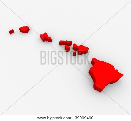 Een rode abstract status kaart van Hawaï, een 3D render symboliseert gericht op de staat om te zoeken naar de omtrek