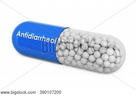 Capsule With Antidiarrheal. 3d Rendering Isolated On White Background