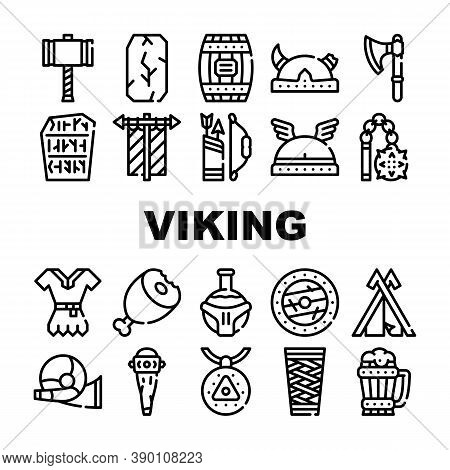 Viking Ancient Culture Collection Icons Set Vector