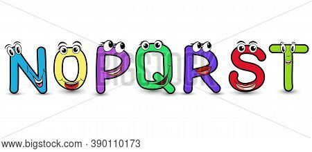 Set Of Vector Alphabet Funny Cartoon Styled Hand Drawn Font With A Colorful N O P Q R S T Capital Le