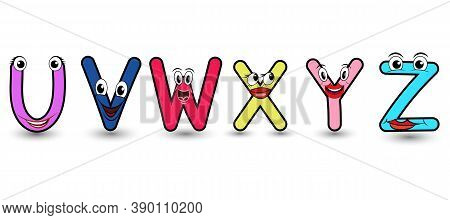 Set Of Vector Alphabet Funny Cartoon Styled Hand Drawn Font With A Colorful U V W X Y Z Capital Lett