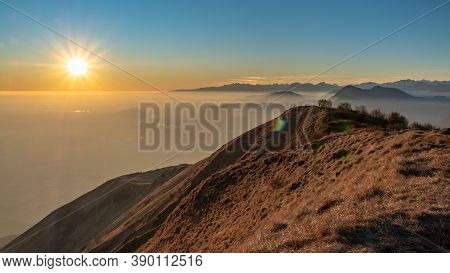 Sunset At The Cuarnan Peak, Friuli-venezia Giulia Region, In A Freezing Winter Day