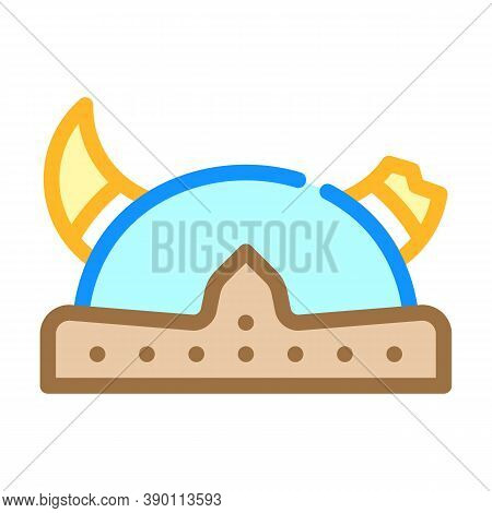 Horned Viking Helmet Color Icon Vector Illustration