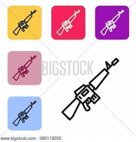 Black Line M16a1 Rifle Icon Isolated On White Background. Us Army M16 Rifle. Set Icons In Color Squa