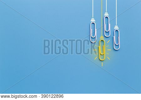Great Ideas Concept With Paperclip,thinking,creativity,light Bulb On Blue Background,new Ideas Conce