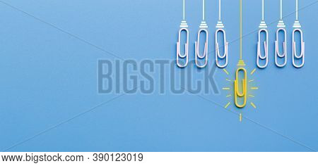 Great Ideas Concept With Paperclip,thinking,creativity,light Bulb On Blue Background,new Ideas Conce
