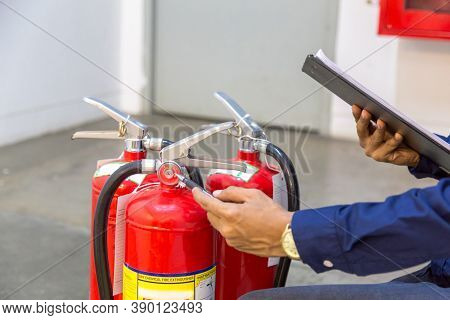 Engineer Checking Industrial Fire Control System,fire Alarm Controller, Fire Notifier, Anti Fire.sys