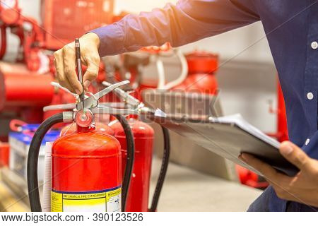 Engineer Checking Industrial Fire Control System,fire Alarm Controller, Fire Notifier, Anti Fire.sys