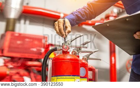 Engineer Checking Industrial Fire Control System,fire Alarm Controller, Fire Notifier, Anti Fire.sys