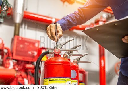 Engineer Checking Industrial Fire Control System,fire Alarm Controller, Fire Notifier, Anti Fire.sys