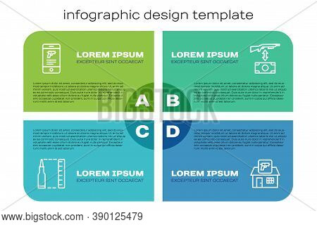 Set Line Bullet, Shop Weapon In Mobile App, Hunting Shop And Buying Assault Rifle. Business Infograp