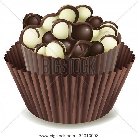 ภาพประกอบของช็อกโกแลตในถ้วยสีน้ำตาลบนพื้นขาว