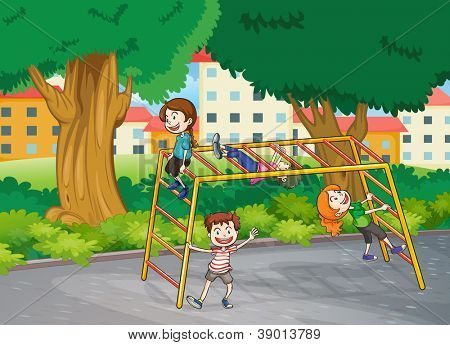 illustrazione di bambini gioco in una splendida natura