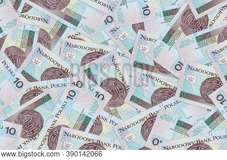 10 Polish Zloty Bills Lies In Big Pile. Rich Life Conceptual Background