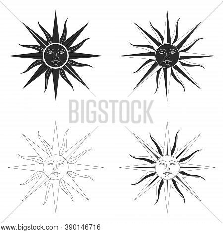 Vector Monochrome Icon Set With Sun Of May Ancient Symbol Of Incan Sun God Inti