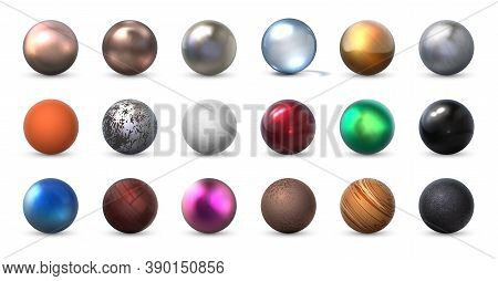 Texture Spheres. Realistic 3d Balls Of Different Material. Collection Matte And Shiny Round Forms Fr