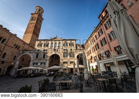 Verona, Piazza Dei Signori Also Known As Piazza Dante, Square In The Historic Center Of The City Wit