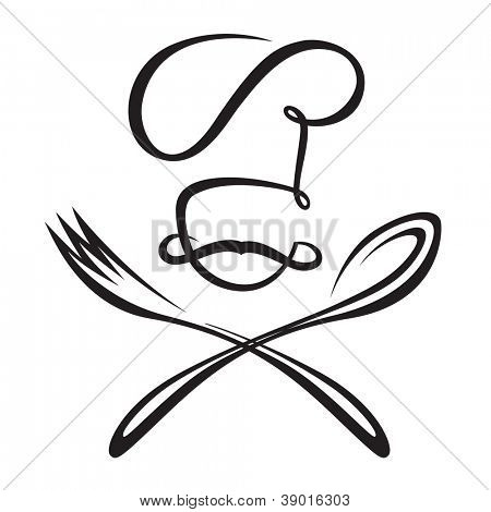 monochromatický kuchař s lžící a vidličkou