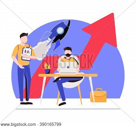 Sales Managers With Laptops And Growth Chart. Sales Growth And Manager, Accounting, Sales Promotion 