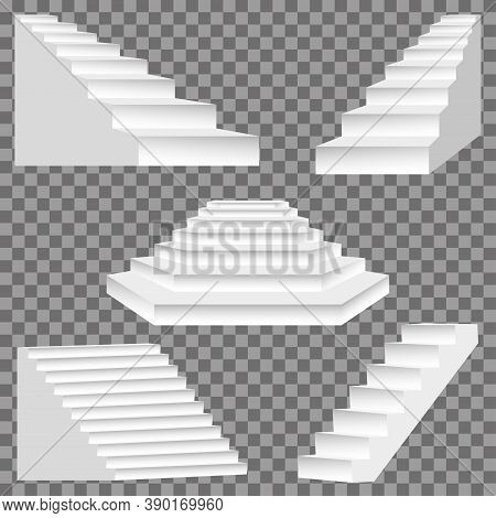 Architectural White Stairs. Stairs Image Isolated On Transparent Background, Abstract Modern Stairs 