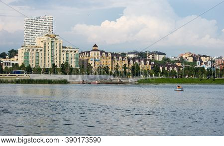 Kazan, Russia - July 16, 2018: Embankment Of The Lake Nizhny Kaban In The Historical Center Of Kazan