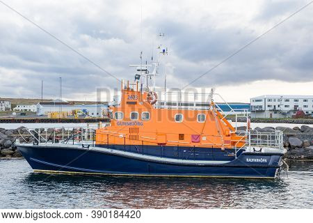 Raufarhofn Iceland - June 13. 2020: Iceland Search And Rescue Vessel Gunnbjorg In Port