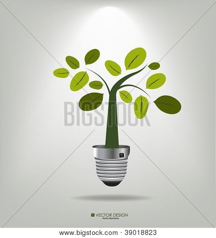 Eco koncept: žárovka se stromem. Vektorové ilustrace.