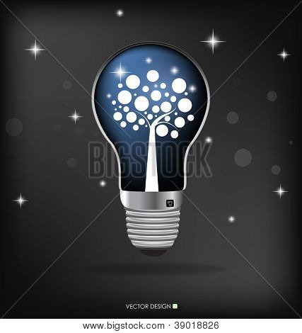 Žárovka s strom uvnitř. Vektorové ilustrace.