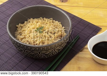 Lamen On A Bowl With Hashi And Soy Sauce.