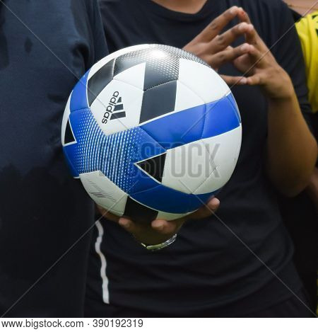 New Delhi, India - January 26 2020: A Football Player Is Holding Adidas 